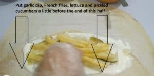 Put garlic, potatoes, lettuce and pickled cucumbers a little before the end of this half