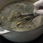 stir the chicken broth and Molokhia