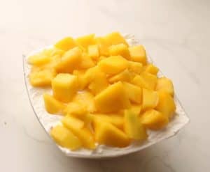 Garnish the bowl with some mango slices